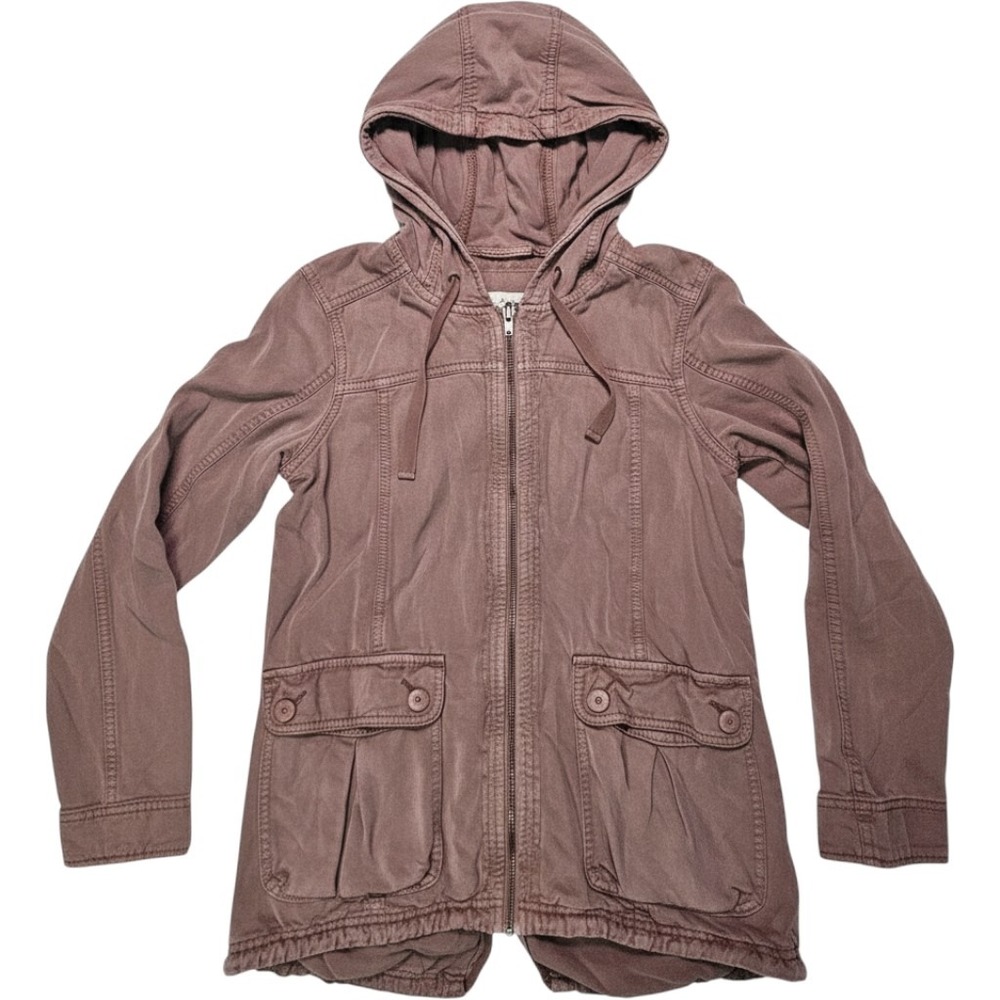 American Eagle Utility Jacket Women S Mauve Purple Hooded Full Zip Lyocell